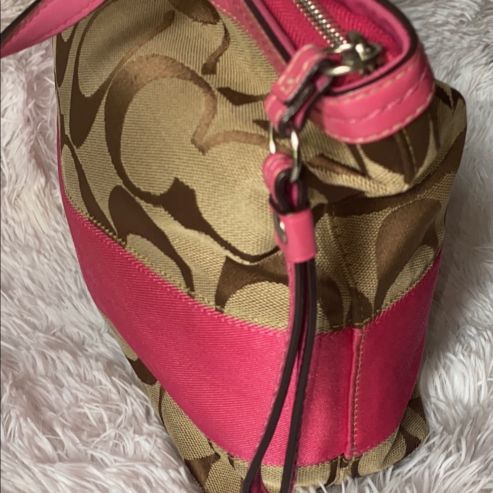 Coach Signature Stripe Tote Khaki & Pink - Picture 9 of 10